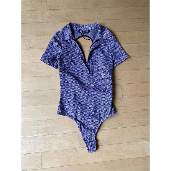 Zara BNWOT womens collared purple bodysuit sz small backless - Picture 2 of 8